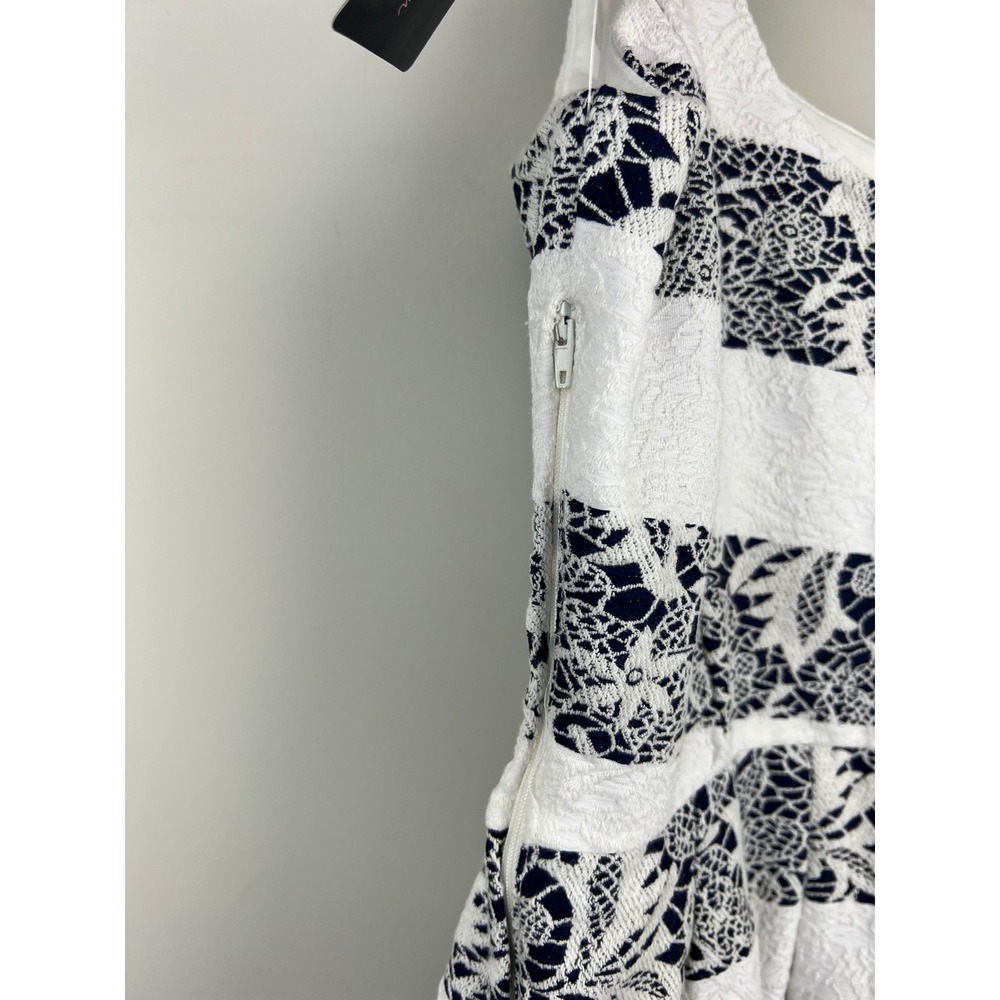 Nautical Navy Blue White Floral Lace‎ Striped Fit Flare Dress size Meduim - Picture 5 of 10